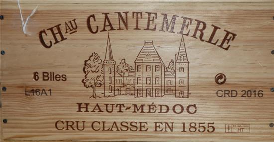 A case of six Chateau Cantemerle Haut Medoc wine, 2016